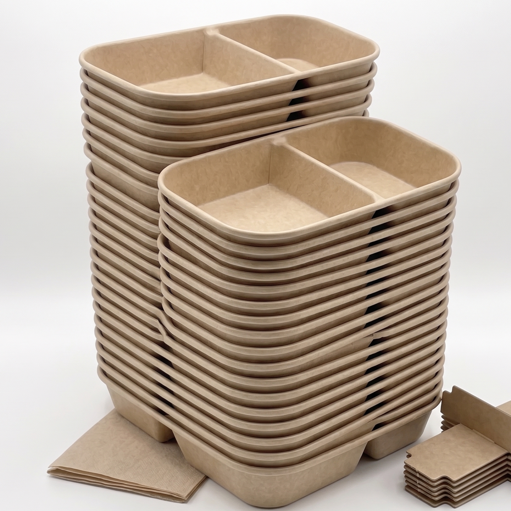 32 oz Paper Lunch Boxes | Double Compartment Takeout Containers for Restaurants | 300 per Case