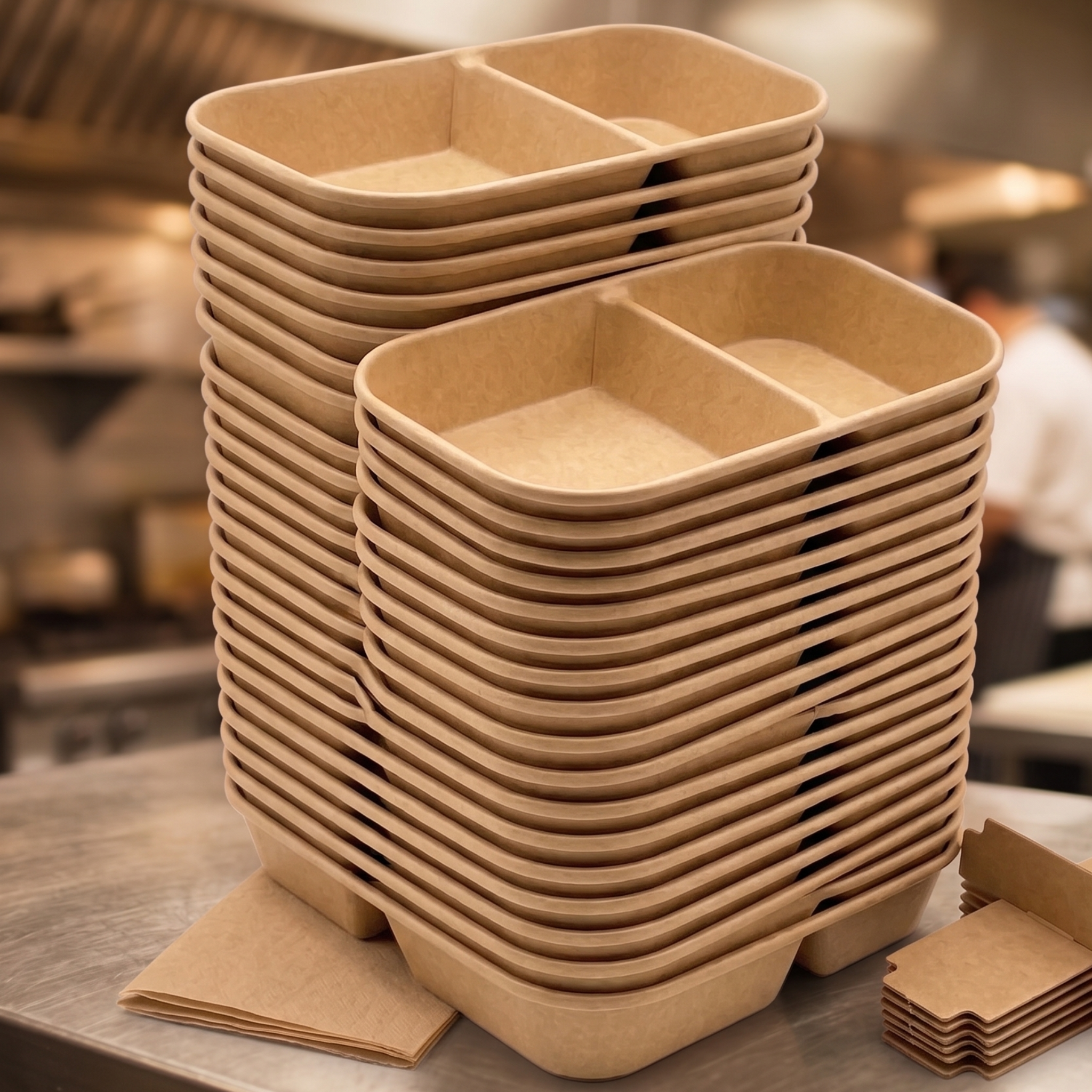 32 oz Paper Lunch Boxes | Double Compartment Takeout Containers for Restaurants | 300 per Case