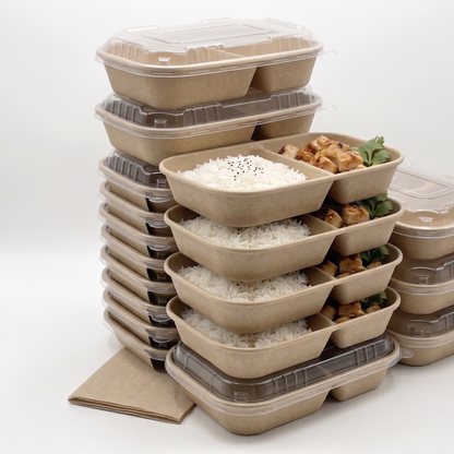 32 oz Paper Lunch Boxes | Double Compartment Takeout Containers for Restaurants | 300 per Case