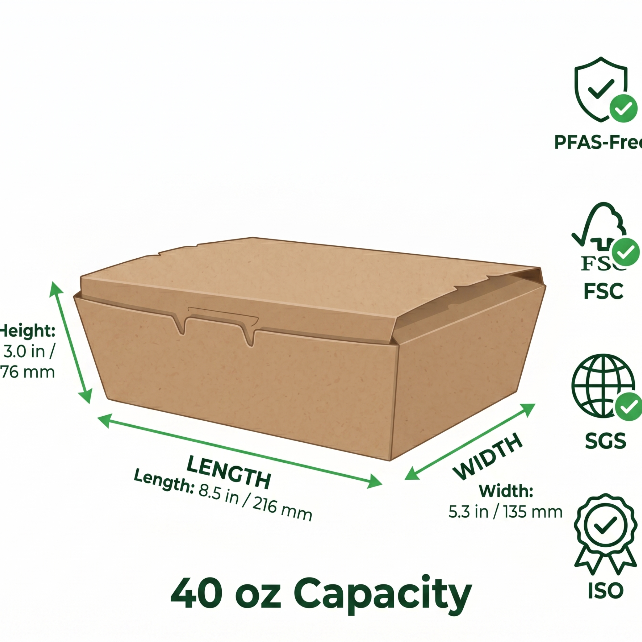 40 oz Kraft Paper Food Boxes | Large Takeout Containers for Restaurants & Catering | 200 per Case