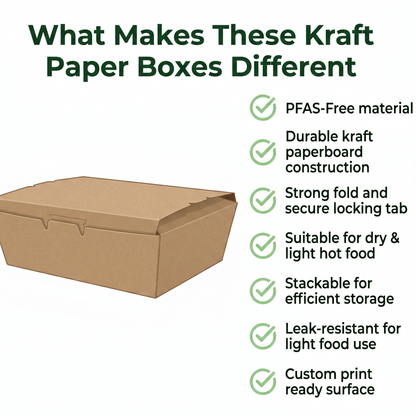 40 oz Kraft Paper Food Boxes | Large Takeout Containers for Restaurants & Catering | 200 per Case