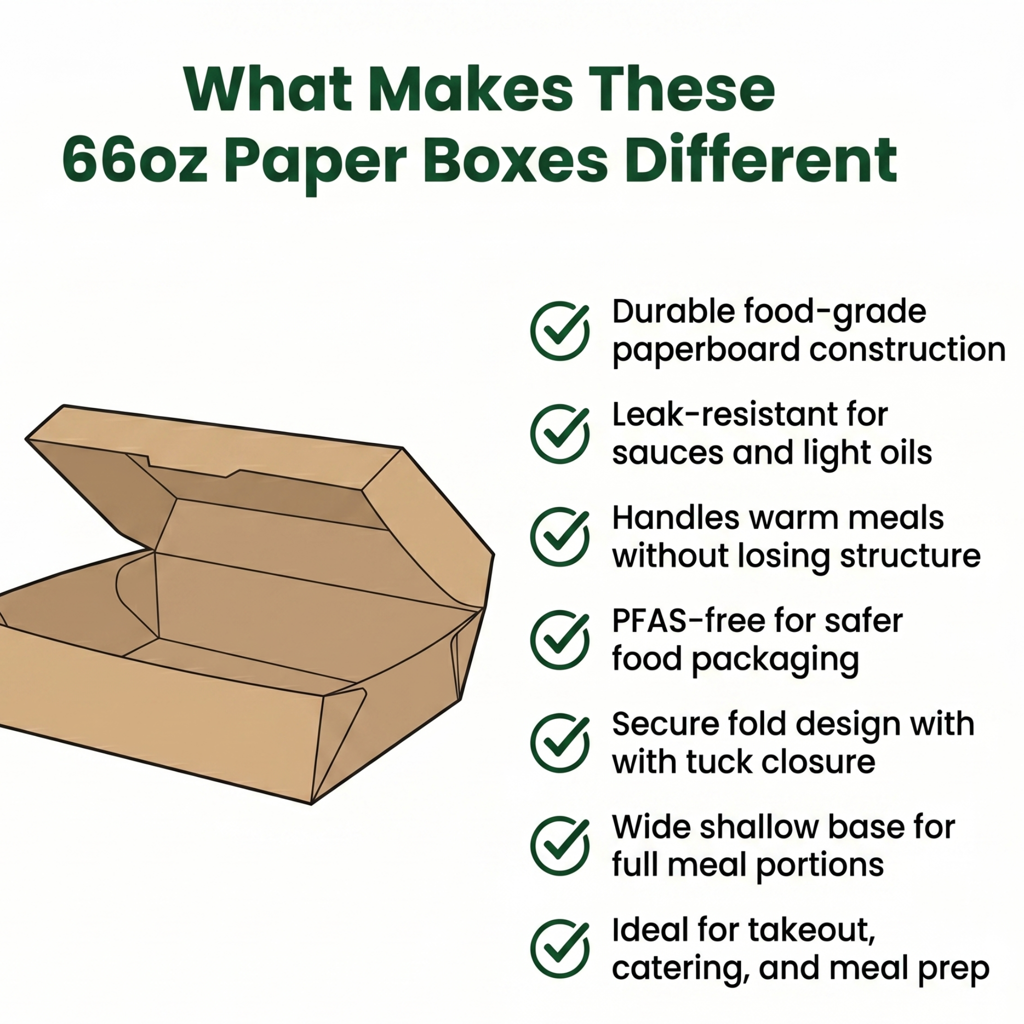 66 oz Kraft Paper Food Boxes | Extra Large Takeout Containers for Restaurants & Catering | 200 per Case